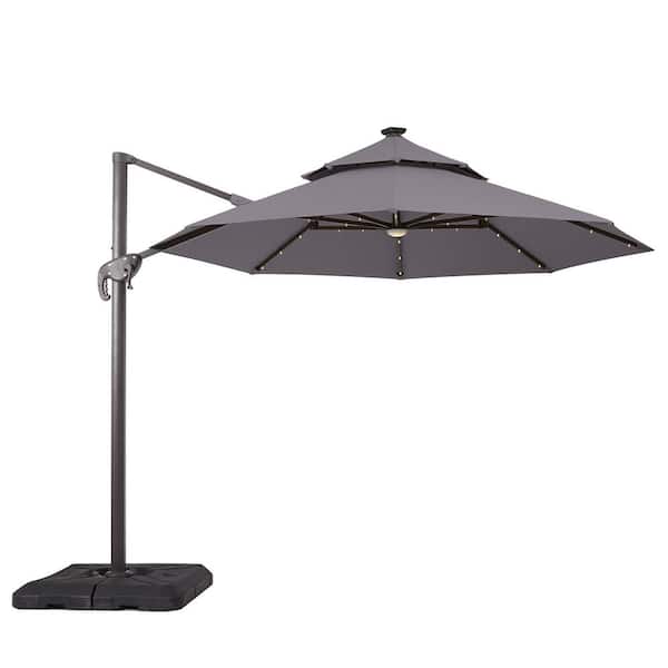 Furniture of America Brooks 10 ft. Steel Roma Cantilever Solar LED Tilt 360 Patio Umbrella In Gray