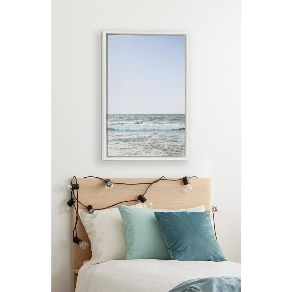 Sylvie Pale Blue Sea Coastal Canvas Print with White Frame