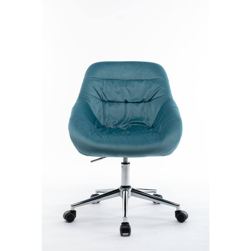 Reclining Bule Velvet Upholstered Swivel Office Chair Task Chair with Adjus