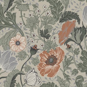 Anemone Grey Multi-Colored Floral Wallpaper Sample