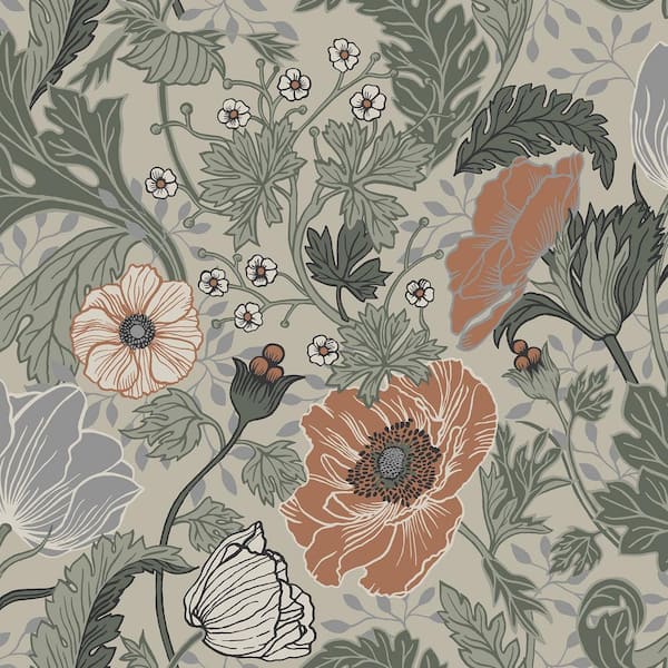 A-Street Prints Anemone Grey Multi-Colored Floral Wallpaper Sample