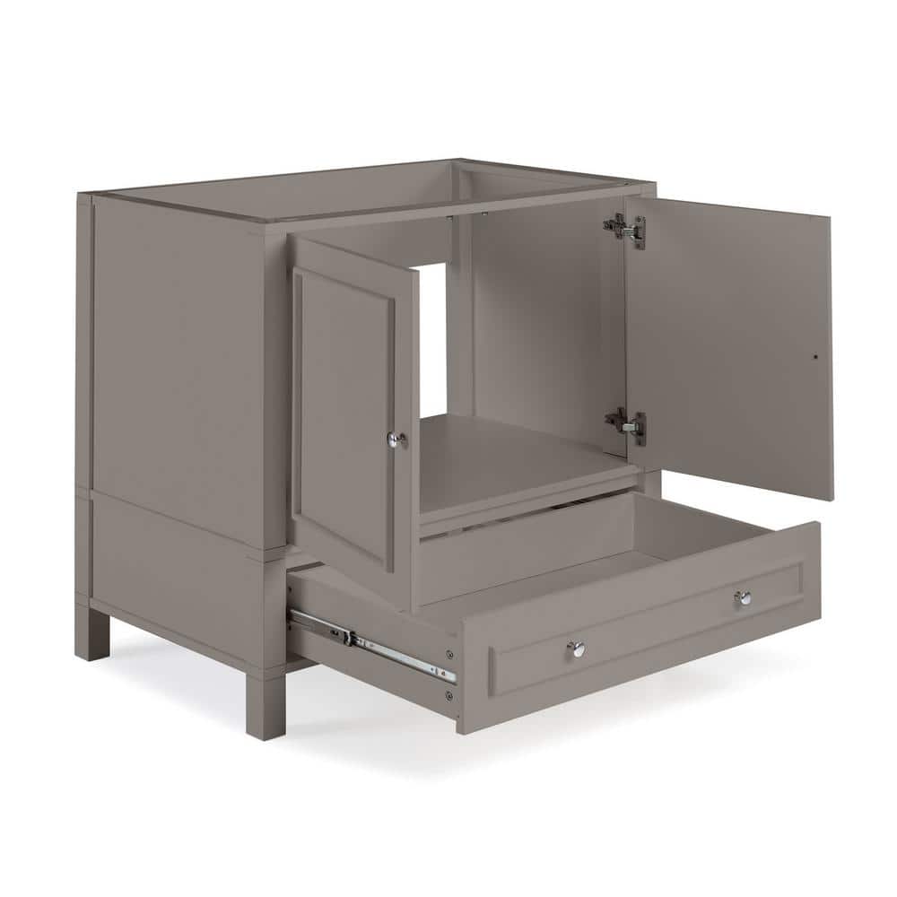 Gray 36" Freestanding Double Door Vanity Cabinet with Nickel Hardware