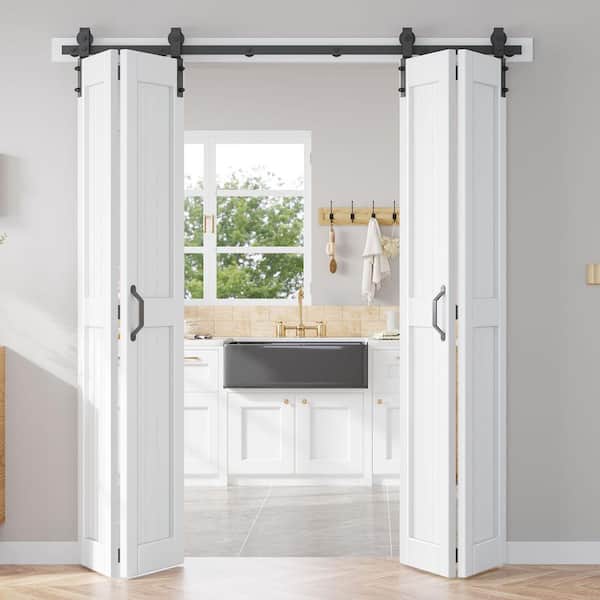 72 in. x 84 in. Paneled White Finished Solid Core MDF Wood Composite Bi-fold Door with Hardware