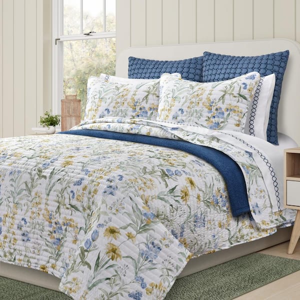 Tahlia Blue Polyester Full/Queen 3Pc. Quilt Set