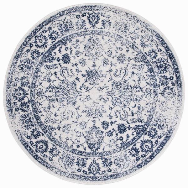 SAFAVIEH Adirondack 10 ft. x 10 ft. Ivory/Navy Border Distressed Round Area Rug