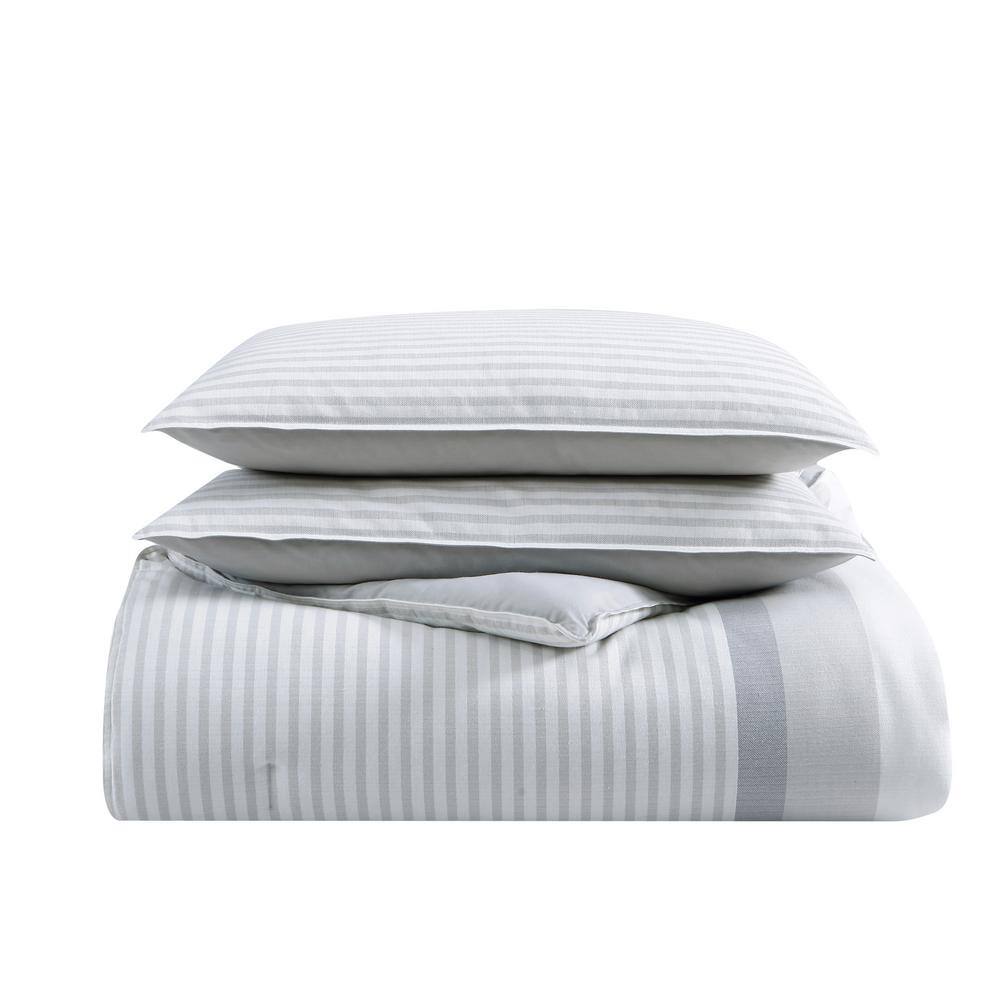 Heather Gray Twin Cotton Reversible Comforter Set with Sham