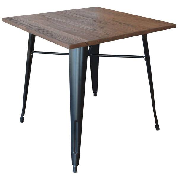 AmeriHome Metal and Wood 31.5 in. Square, Dark Elm Wood with Black Metal Frame Dining Table (Seats 4)