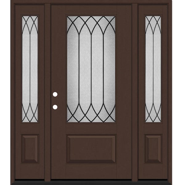 Steves & Sons Regency 68 in. x 80 in. 3/4Lite Spire Decorative Glass RHIS Chestnut Mahogany Fiberglass Prehung Front Door w/Dbl 14inSL