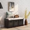Harper & Bright Designs Espresso Entryway Storage Bench with Removable Cushion and 3-Removable Classic Fabric Basket WF193443AAB