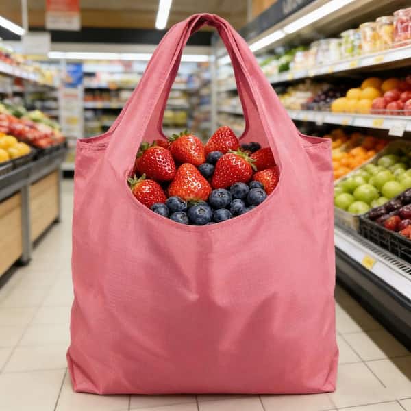 10 Pack Pink Reusable Grocery Bag with Storage Pouch, Reusable Shopping Bags Bulk with Elastic Band