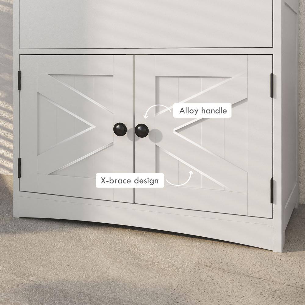 White MDF Freestanding Bathroom Storage Cabinet with Shelves and Doors