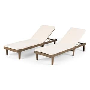 Nadine Grey 2-Piece Wood Outdoor Chaise Lounge with Cream Cushions