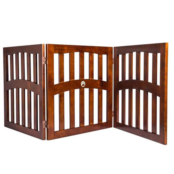 Ethan Pets Molly's 3 Panels 32 in. x 72 in. Free Standing Wood Walnut Dog Gate with Dual Hinge