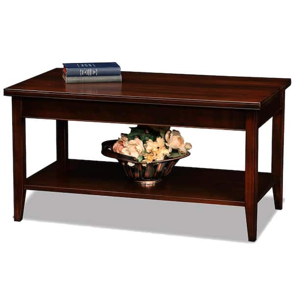 Leick Home Laurent 39 in. W x 20 in. D Chocolate Cherry Rectangle Wood Coffee Table with Shelf