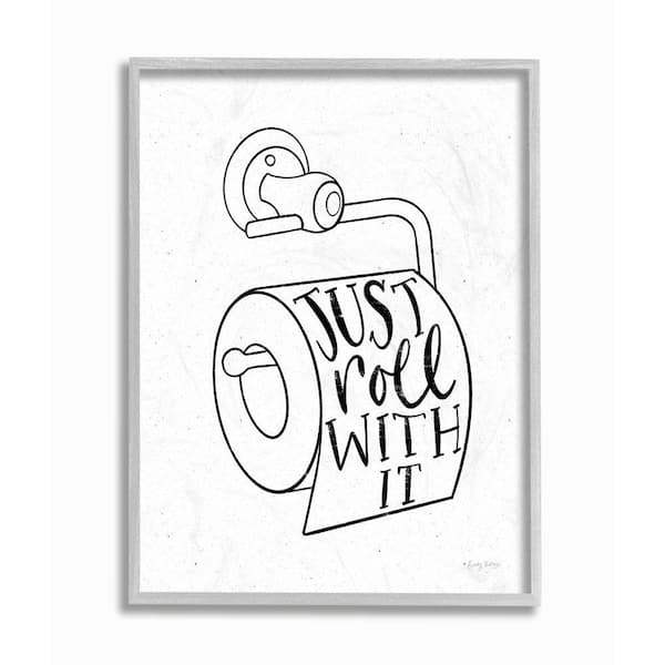 Stupell Industries Just Roll With Toilet Bathroom Humor Word Pun By Becky Thorns Framed Print Abstract Texturized Art 16 in. x 20 in.
