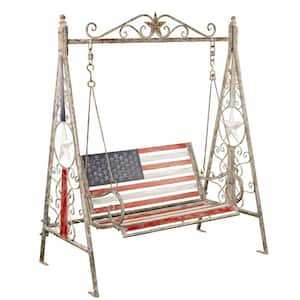 61.42 in. W 2-Seater American Flag Metal Outdoor Swing Bench