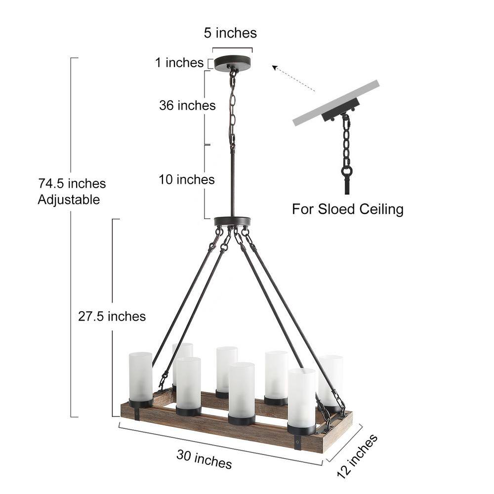 Rustic Bronze and Wood Chandelier with Frosted Glass Shades