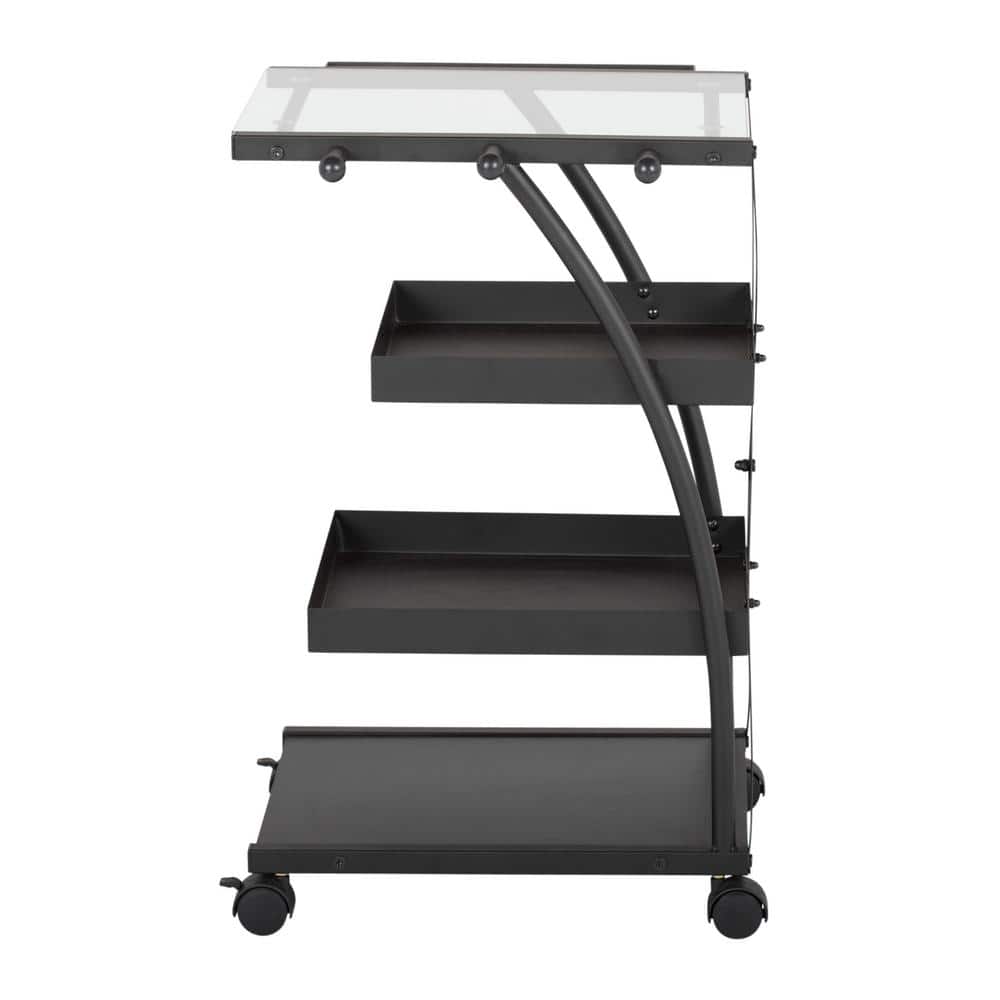 Triflex Charcoal Black & Clear Glass 4-Tier Mobile Organizer Cart
