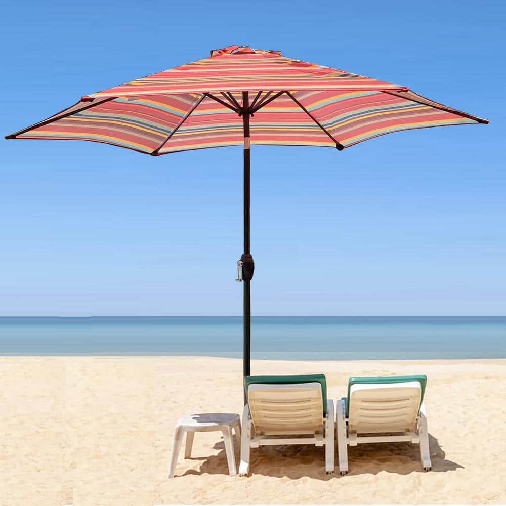 9 ft. Market Patio Umbrella in Red Stripes with Push Button Tilt and Crank