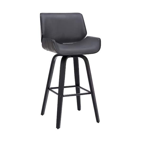 Benjara 33 in. Gray Low Back Wood Frame Barstool with Leatherette Seat