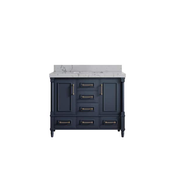 Willow Collections Hudson 42 in. W x 22 in. D x 36 in. H Single Sink Bath Vanity in Navy Blue with 2 in. Venatino Qt. Top
