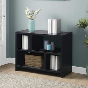 Northfield 38 in. Black 28 in. Rectangle Wood Console Table with Wood Frame and Shelves