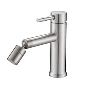 Single-Handle Single Hole Bathroom Faucet with 360° Rotating Aerator in Brushed Nickel