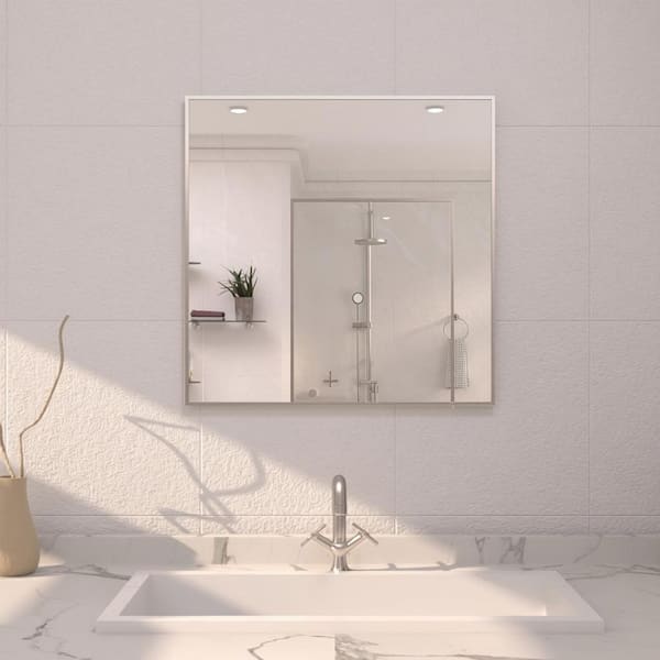 TaiMei 30 in. W x 30 in. H Rectangular Framed Wall Bathroom Vanity Mirror in Brushed Nickel