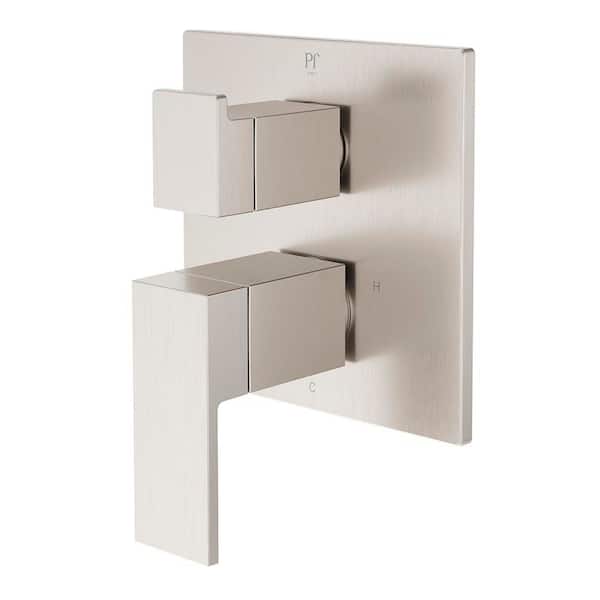 Dumont Stacked 2-Handle Wall Mount Valve Only Trim Kit in Spot Defense Brushed Nickel [Valve Not Included]