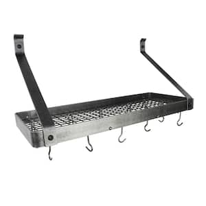 Handcrafted 30 in. Gourmet Bookshelf Wall Rack with Straight Arm with 12-Hooks Hammered Steel