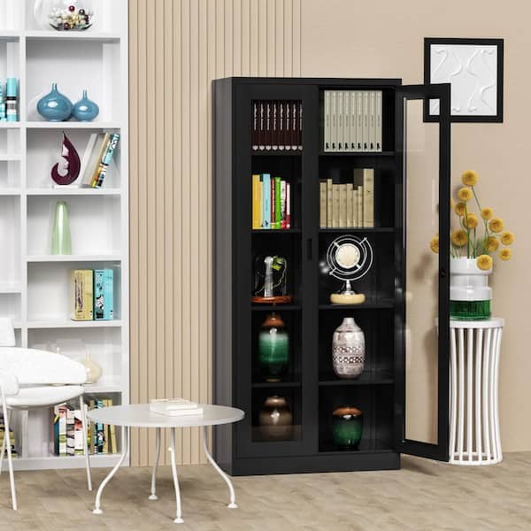 LISSIMO 31.5 in. W x 70.87 in. H x 15.7 in. D Adjustable 2 Shelves Steel Locking Freestanding Cabinet with 4 Doors in Black