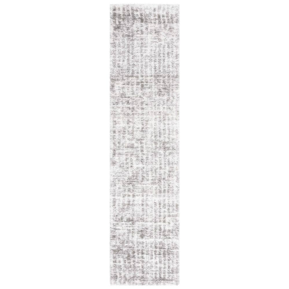Ivory and Gray Synthetic Shag Runner Rug, 2' x 8'