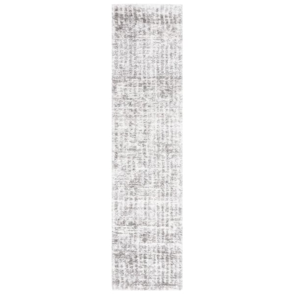 SAFAVIEH Tahoe Shag 2 ft. x 8 ft. Ivory/Gray Distressed Abstract Runner Rug