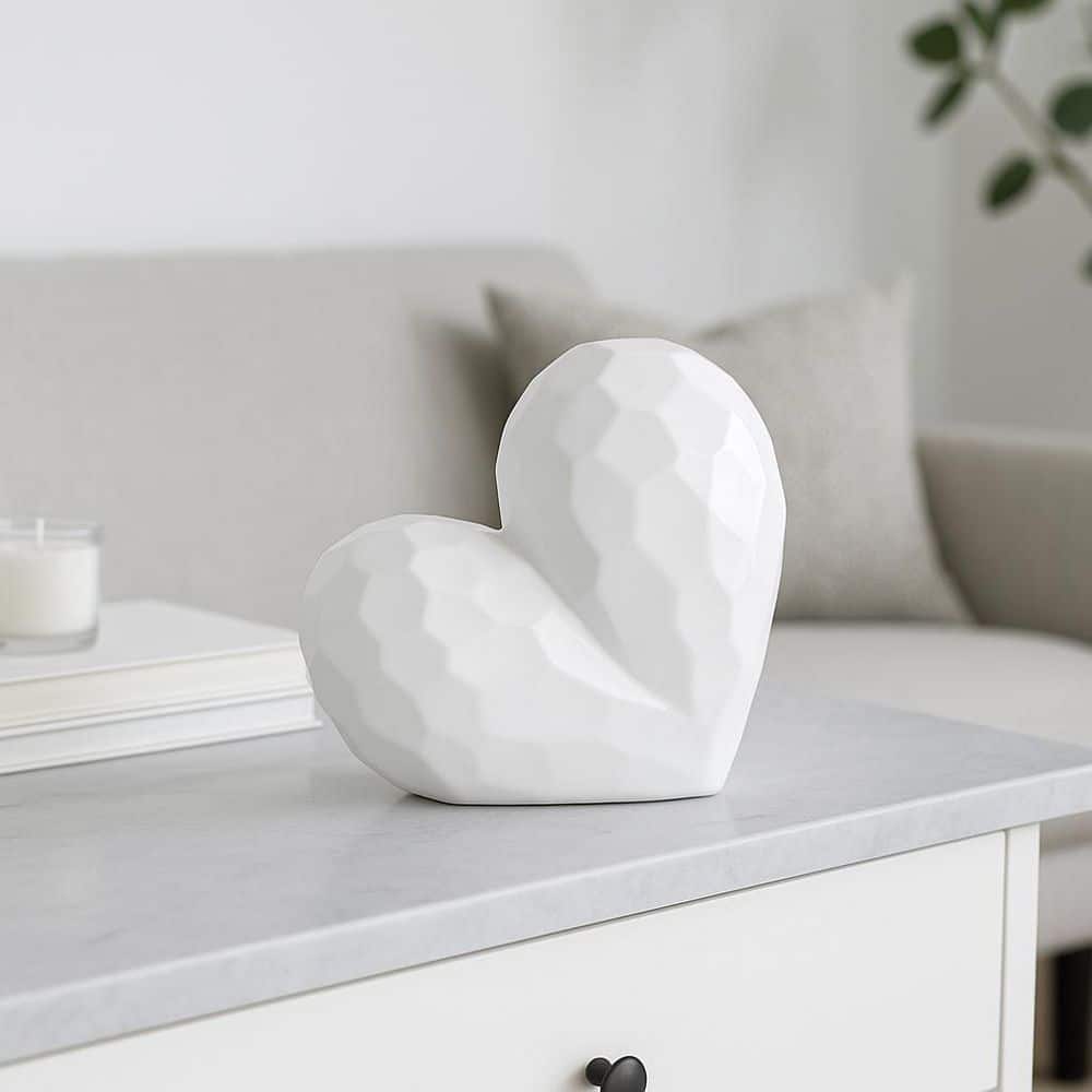 Liv & Skye White 8 in. x 8 in. Ceramic Heart Sculpture 13216-06