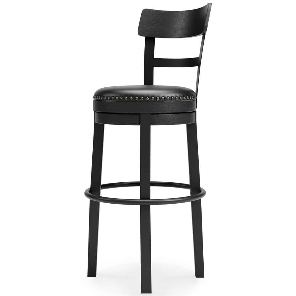 Transitional Black Wood Swivel Barstool with Nailhead Trim