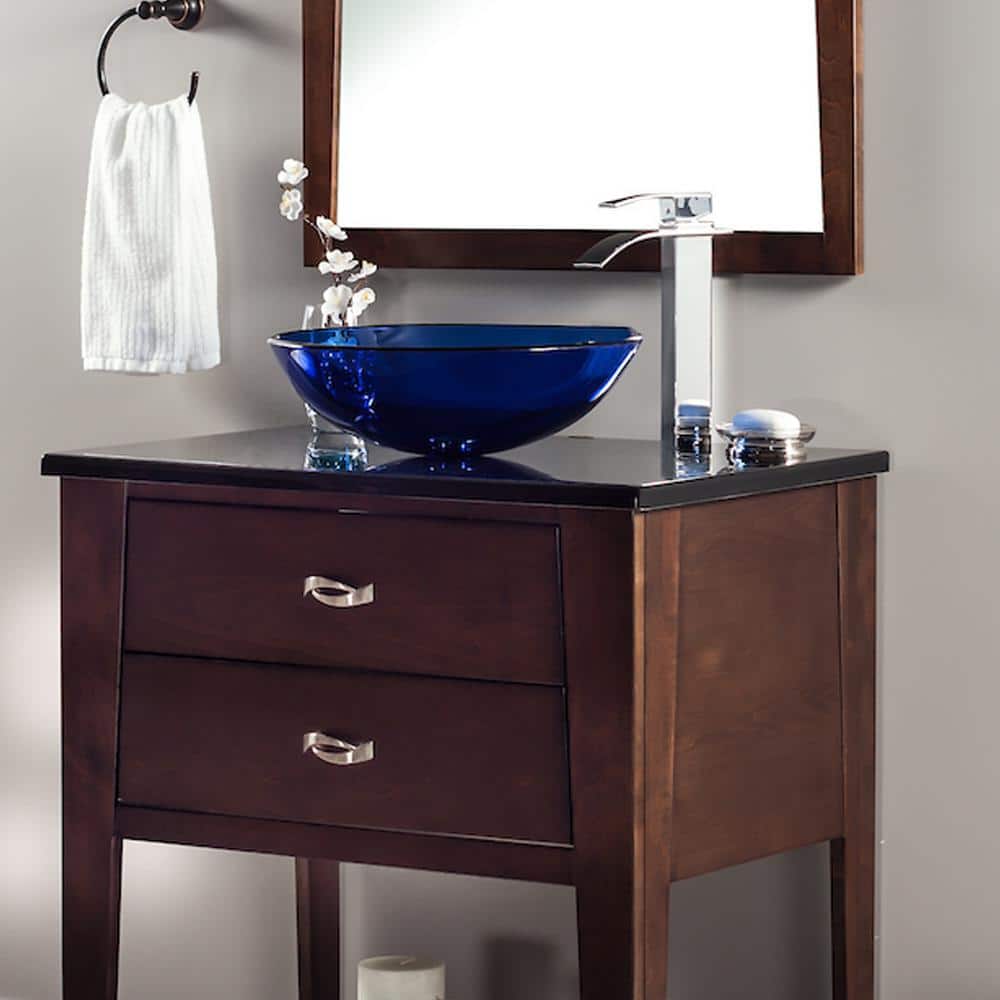 Novatto 16.5'' Blue Tempered Glass Circular Vessel Sink