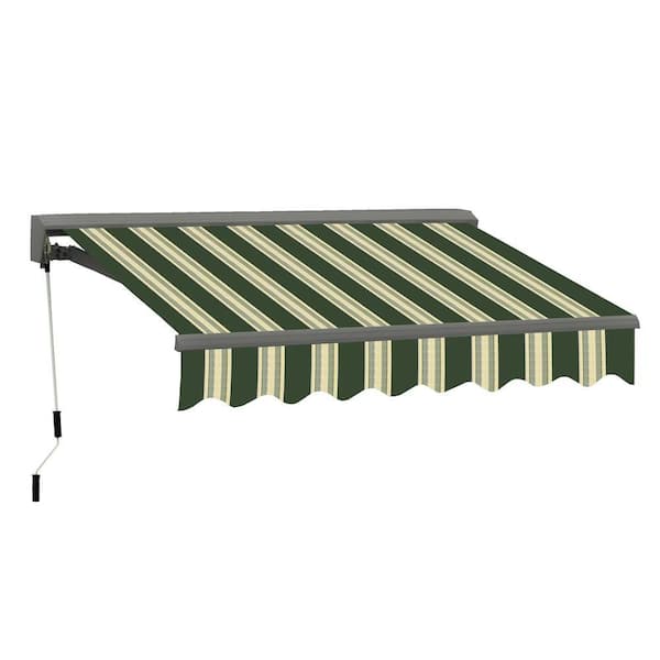 Advaning 10 ft. Classic C Series Semi-Cassette Electric w/ Remote Retractable Patio Awning (98in. Projection) Green/Beige Stripes