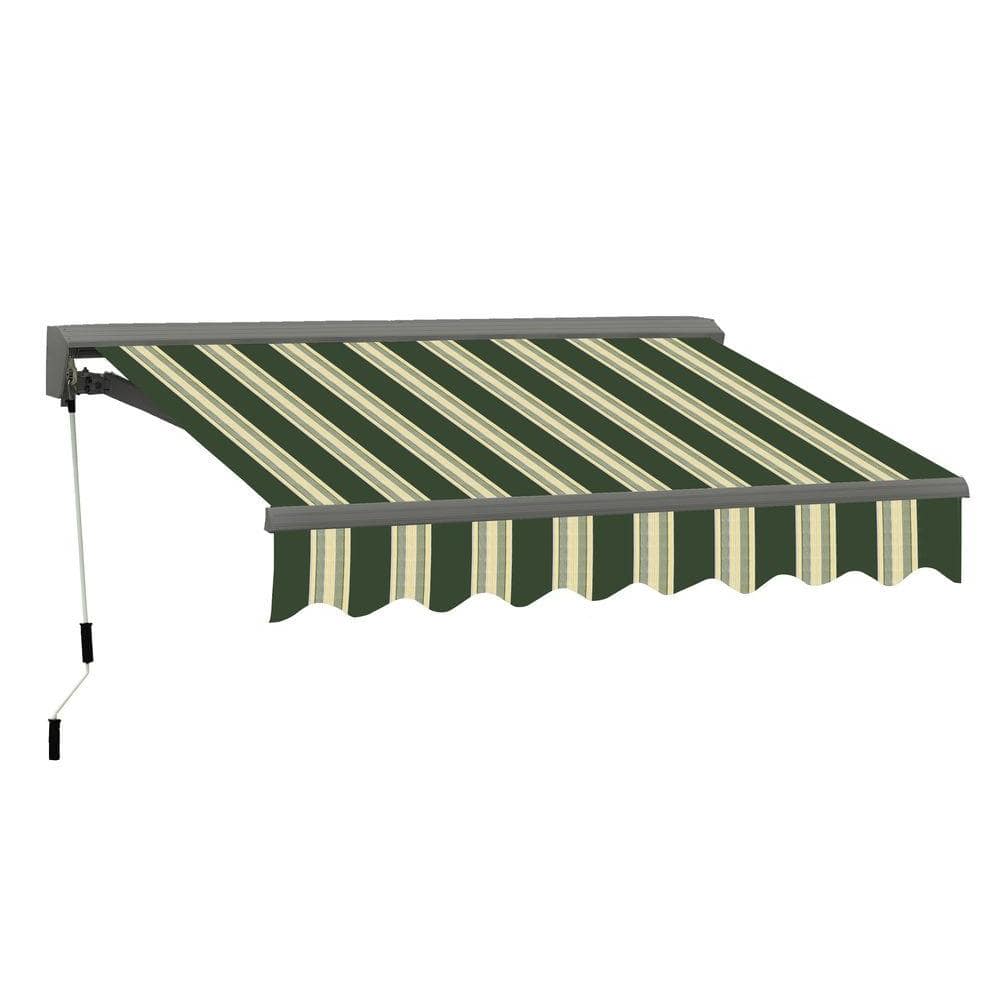 Advaning 10 Ft Classic C Series Semi Cassette Manual Retractable Patio Awning 98 In Projection In Green Beige Stripes Ma1008 A230h The Home Depot