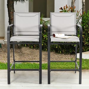 Black Textilene Metal High Outdoor Bar Stools with All-Weather Powder-Coated Iron Frame (2-Pack)