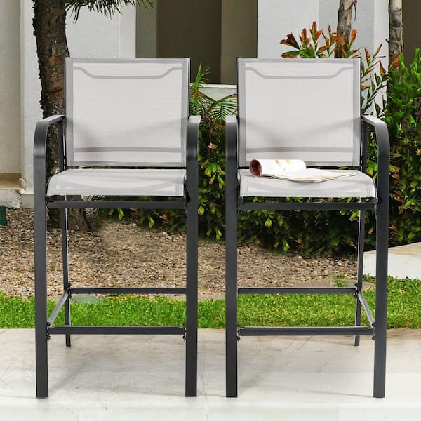 Nuu Garden Black Textilene Metal High Outdoor Bar Stools with All-Weather Powder-Coated Iron Frame (2-Pack)