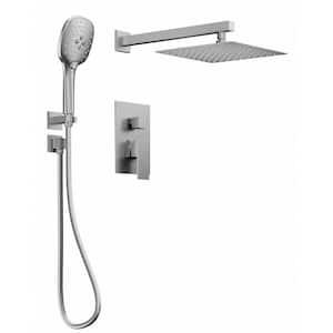 3-Spray 10 in. Wall Mount Dual Shower Heads Fixed and Handheld Shower Head in Brushed Nickel (Valve Included)