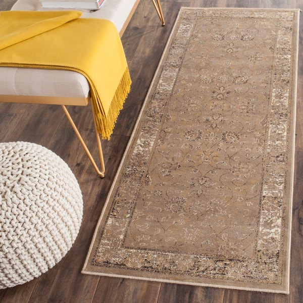Vintage Taupe 2 ft. x 6 ft. Distressed Border Runner Rug
