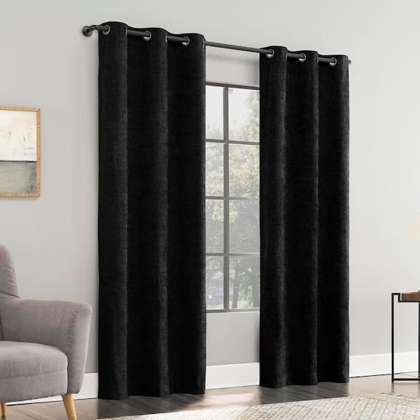 Isidora Velvet Magnetic Closure Black Polyester 40 in. W x 96 in. L Grommet 100% Blackout Curtain (Single Panel)