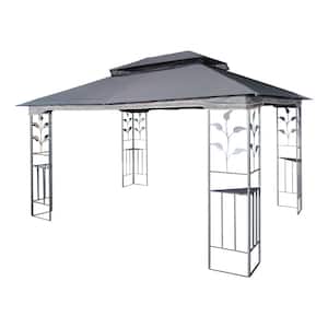 13 ft. x 10 ft. Outdoor Gray Gazebo Canopy with Ventilated Double Roof and Mosquito Net