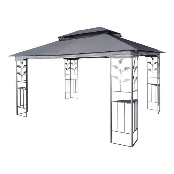 Sudzendf 13 ft. x 10 ft. Outdoor Gray Gazebo Canopy with Ventilated Double Roof and Mosquito Net