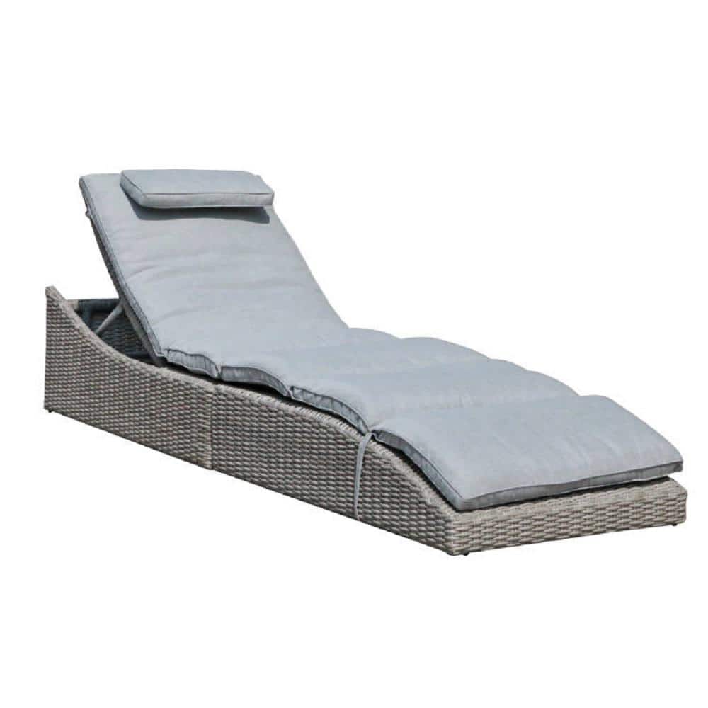 1-Piece Wicker Folding Outdoor Adjustable Chaise Lounge Chair with Gray Cus