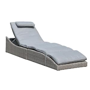 BOZTIY Portable Lounge Chair, Steel Frame 4-Fold Sleeping Cots for Camping  Pool Sunbathing Chairs, Light Gray Cushion K16SZC-N03@1 - The Home Depot