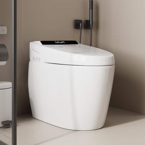 Automatic Bidet Toilet 1.28 GPF in White with Foot Sensor Flush, Heated Seat, Instant Warm Water, Deodorizing
