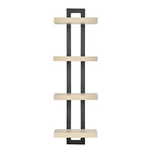 11 in. W x 7.6 in. D x 36 in. White Birch Black Metal 4-Tier Ladder Bracket Floating Decorative Wall Shelf