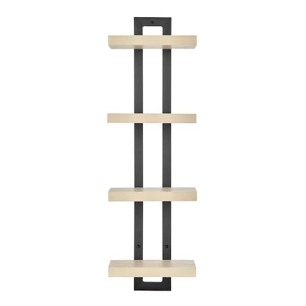 DANYA B 11 in. W x 7.6 in. D x 36 in. White Birch Black Metal 4-Tier Ladder Bracket Floating Decorative Wall Shelf